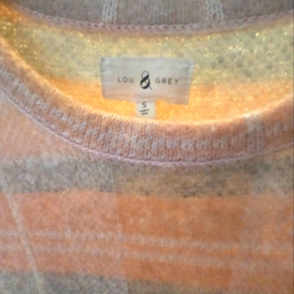 Lou and Grey crew neck sweater, peach/grey vertical stripes. Size Small - Picture 2 of 6